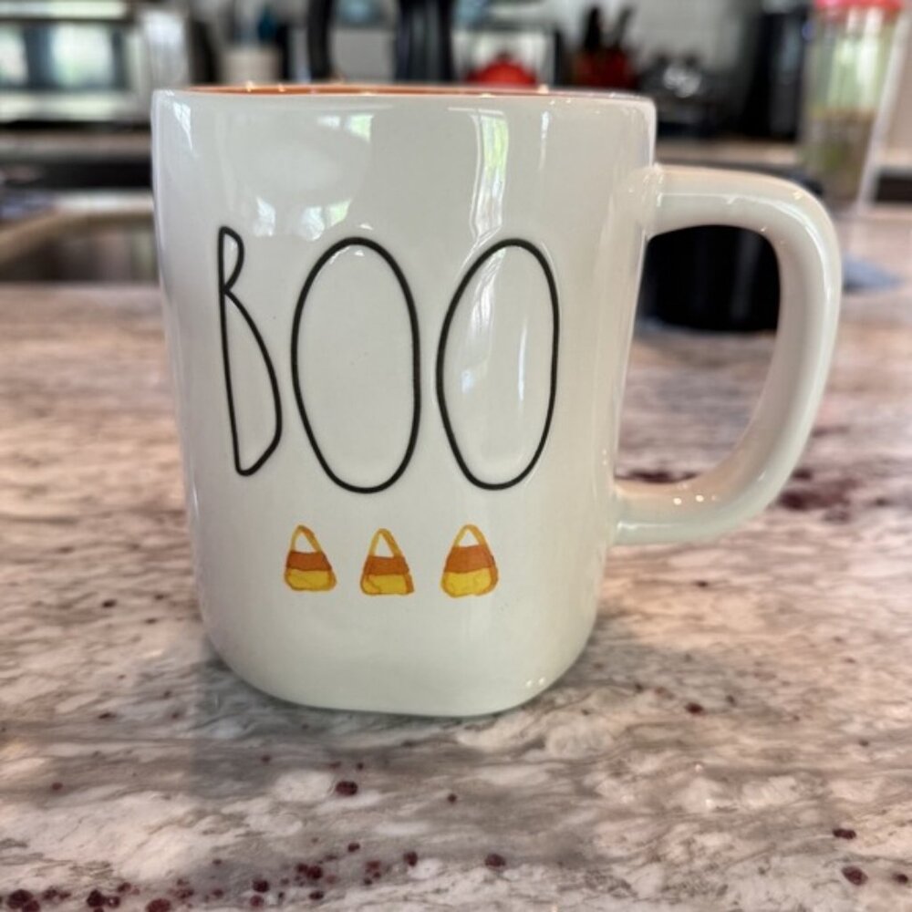 Rae Dunn Halloween BOO Coffee Mug Cup Candy‎ Corn Orange Interior